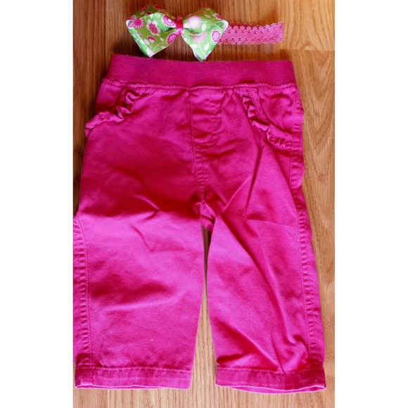 Girl's Size 6-9 M Months 3 Pc Green Okie Dokie Bunny Top, Pink Pants & Headband - Picture 6 of 7